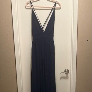 Elegant Backless Navy Dress